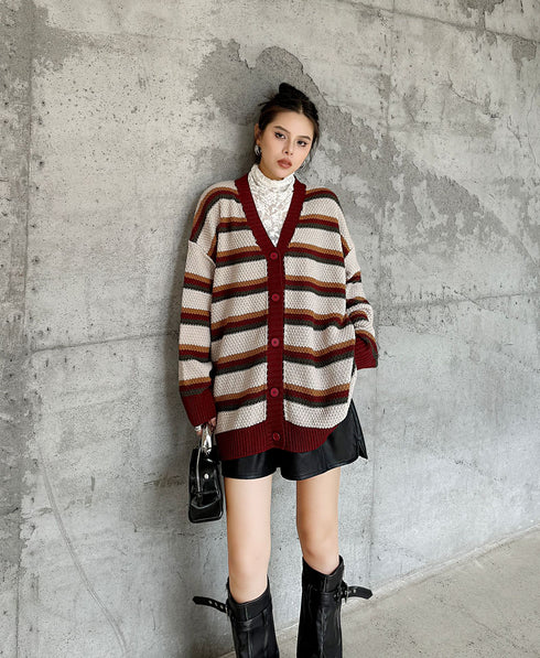 Multi Stripe Loose Knit Cardigan